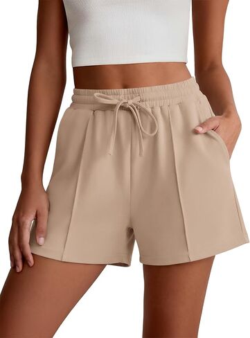 ANRABESS Women Shorts 2026 Summer Casual High Waist Drawstring Elevated Seams Loose Soft Sweat Lounge Shorts with Pockets in Kuwait