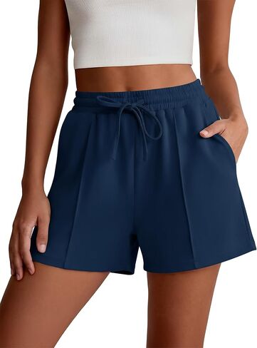 ANRABESS Women Shorts 2026 Summer Casual High Waist Drawstring Elevated Seams Loose Soft Sweat Lounge Shorts with Pockets in Kuwait