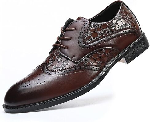 حذاء رجالي رسمي بطبعة تمساح على شكل جناح حذاء أكسفورد للأعمال الرسمية للرجال حذاء ديربي بروغ ريترو in Kuwait