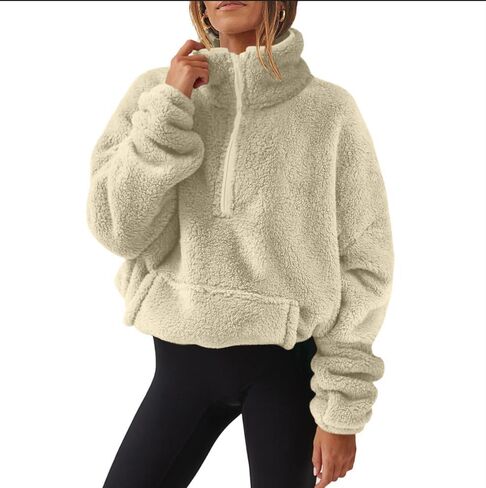 Womens Fleece Lined Half Zip Coat Pullover Funnel Neck Workout Casual Jacket Shirts with Pocket in Saudi Arabia