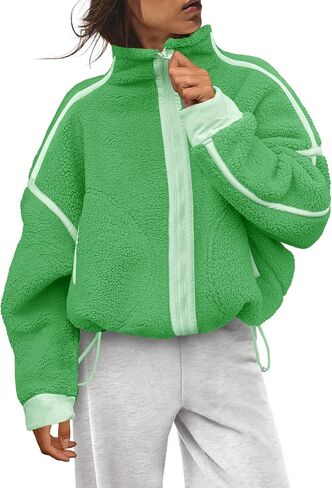 Nirovien Womens Oversized Fleece Jacket Zip Up Sherpa Jackets Warm Winter Coats with Pockets Fuzzy Outerwear in Saudi Arabia