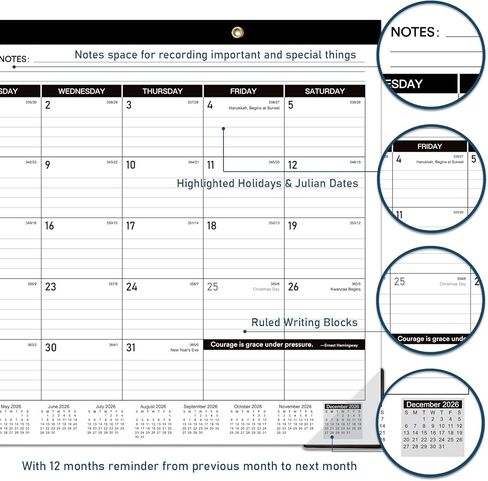 Desk Calendar 2024-2025 - Large Desk Calendar 2024-2025, JUl 2024 - DEC 2025, 17" x 12" Desk/Wall Calendar 2-in-1 with Notes, Corner Protector, Blocks in Kuwait