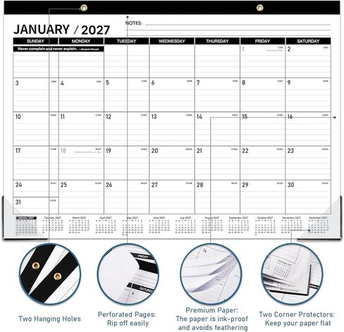 Desk Calendar 2024-2025 - Large Desk Calendar 2024-2025, JUl 2024 - DEC 2025, 17" x 12" Desk/Wall Calendar 2-in-1 with Notes, Corner Protector, Blocks in Kuwait