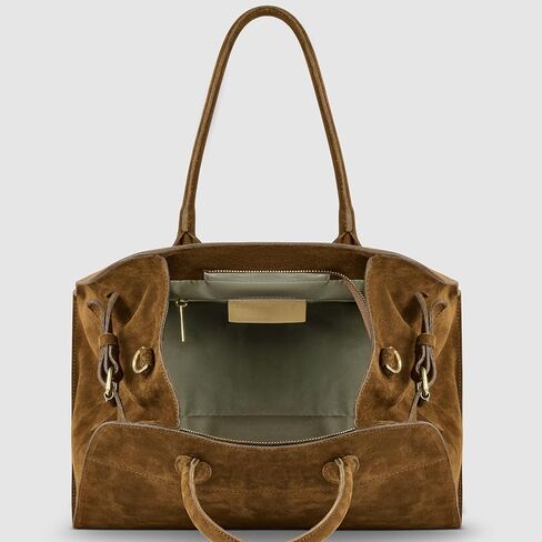 حقيبة بمقبض علوي من جلد الغزال الإيطالي الأصلي للنساء مع سحاب للإغلاق وحزام قابل للفصل | محفظة كتف أنيقة in Kuwait