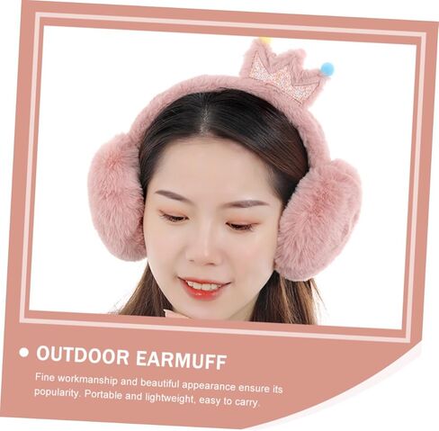 POPETPOP Thick Winter Earmuffs Faux Rabbit Fur Outdoor Warm Ear Cover Cartoon Crown Design Unisex Ear Warmer for Boys and Random Color in Saudi Arabia