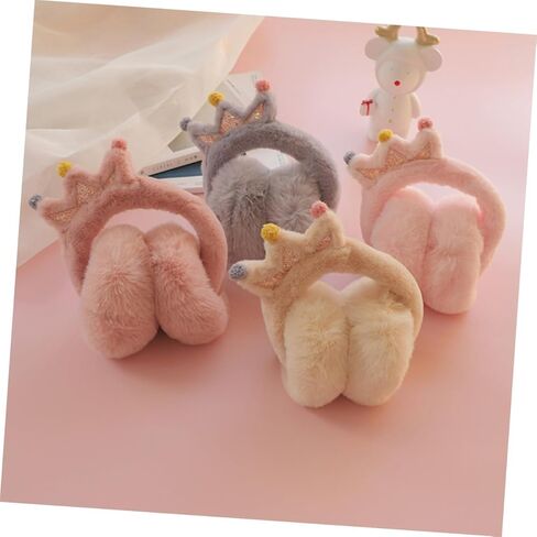 POPETPOP Thick Winter Earmuffs Faux Rabbit Fur Outdoor Warm Ear Cover Cartoon Crown Design Unisex Ear Warmer for Boys and Random Color in Saudi Arabia