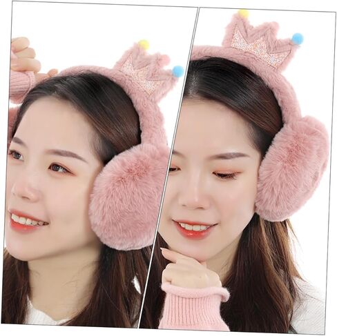POPETPOP Thick Winter Earmuffs Faux Rabbit Fur Outdoor Warm Ear Cover Cartoon Crown Design Unisex Ear Warmer for Boys and Random Color in Saudi Arabia