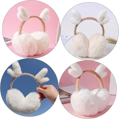 PartyKindom Creative Plush Winter Ear Warmer Earmuffs with White Deer Antlers Soft Warm-keeping Outdoor Accessories and Boys in Saudi Arabia