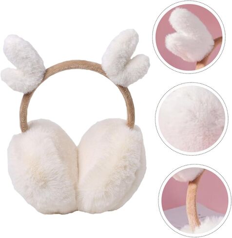 PartyKindom Creative Plush Winter Ear Warmer Earmuffs with White Deer Antlers Soft Warm-keeping Outdoor Accessories and Boys in Saudi Arabia