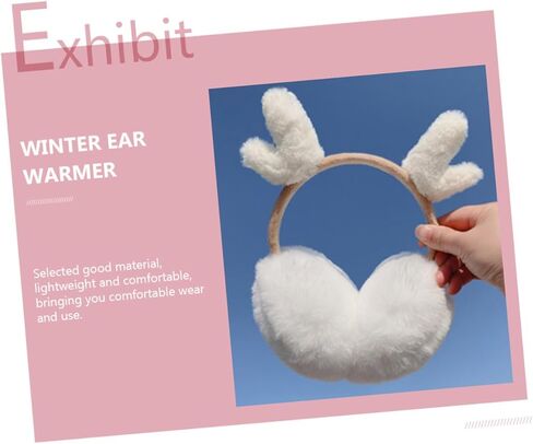 PartyKindom Creative Plush Winter Ear Warmer Earmuffs with White Deer Antlers Soft Warm-keeping Outdoor Accessories and Boys in Saudi Arabia