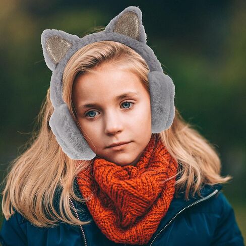 HANABASS Cat Ear Earmuffs Winter Warm Plush Ear Muffs for Boys Outdoor Cold Weather Gray in Saudi Arabia