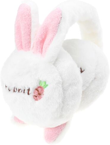 POPETPOP Plush Winter Earmuffs Cozy Warm Ear Protectors Soft Ear Covers for Boys Cold Weather Outdoor Use White Small Bunny Design in Saudi Arabia