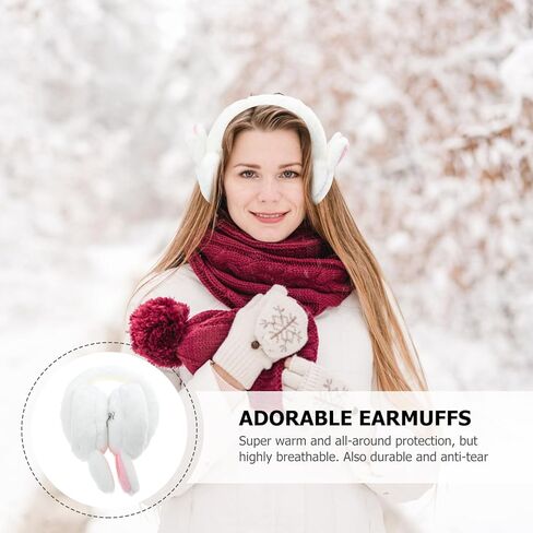 POPETPOP Plush Winter Earmuffs Cozy Warm Ear Protectors Soft Ear Covers for Boys Cold Weather Outdoor Use White Small Bunny Design in Saudi Arabia