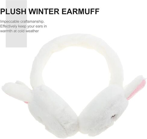 POPETPOP Plush Winter Earmuffs Cozy Warm Ear Protectors Soft Ear Covers for Boys Cold Weather Outdoor Use White Small Bunny Design in Saudi Arabia