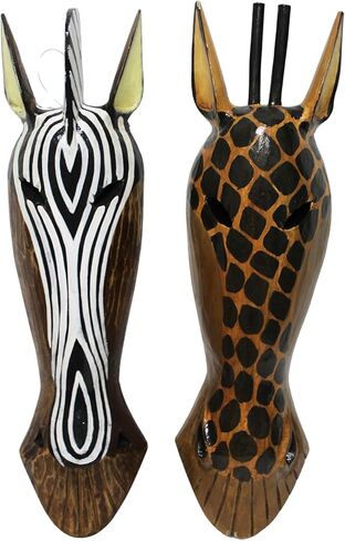 زوج من أقنعة الرأس القبلية المنحوتة يدويًا مقاس 50.8 سم للزرافة والحمار الوحشي in Kuwait