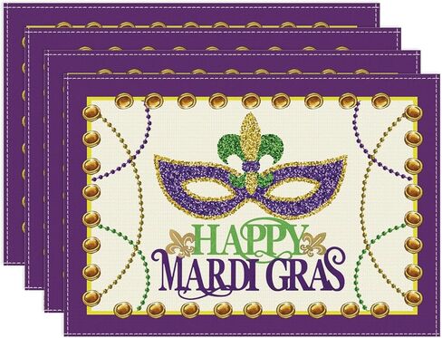 قناع تنكر XCHI Happy Mardi Gras Fleur De Lis Iris من الخرز لتزيين الطاولة للحفلات المنزلية والمطبخ وتناول الطعام في العطلات مقاس 13 × 120 بوصة in Kuwait