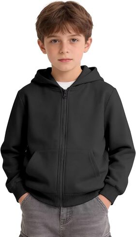 Girls Boys Athletic Zip Up Hoodie Sweatshirt Brushed Fleece Hooded Zipper Sweatshirt School Outerwear Coat for Kids in Saudi Arabia