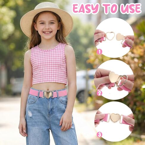 3 Pcs Girls Toddler Belts, Elastic Waist Belts with Heart Clasp, Adjustable Kids Belt for Girls Toddler, Elastic Girl Belt Waistband with Adjustable Heart Buckle Fit Size 15-30" Kids in Saudi Arabia