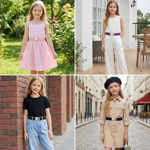 3 Pcs Girls Toddler Belts, Elastic Waist Belts with Heart Clasp, Adjustable Kids Belt for Girls Toddler, Elastic Girl Belt Waistband with Adjustable Heart Buckle Fit Size 15-30" Kids in Saudi Arabia