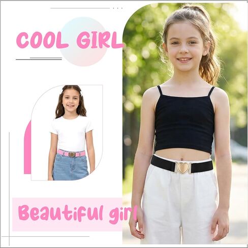 3 Pcs Girls Toddler Belts, Elastic Waist Belts with Heart Clasp, Adjustable Kids Belt for Girls Toddler, Elastic Girl Belt Waistband with Adjustable Heart Buckle Fit Size 15-30" Kids in Saudi Arabia