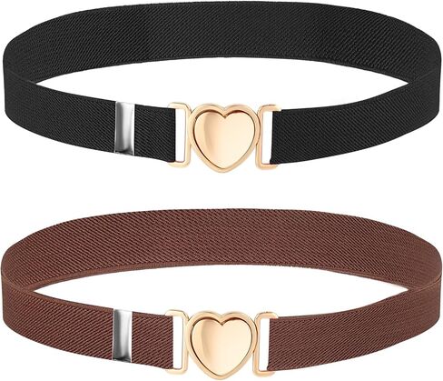 Sibba 2 Pcs Girls Belt, Cute Heart Shape With Metal Buckle Elastic Waist Belts Elastic Stretch Adjustable Waist Belt Heart Buckle Stretch Belts for Girl Pants Jeans Dress in Saudi Arabia