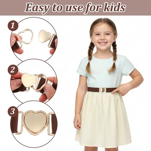 Sibba 2 Pcs Girls Belt, Cute Heart Shape With Metal Buckle Elastic Waist Belts Elastic Stretch Adjustable Waist Belt Heart Buckle Stretch Belts for Girl Pants Jeans Dress in Saudi Arabia
