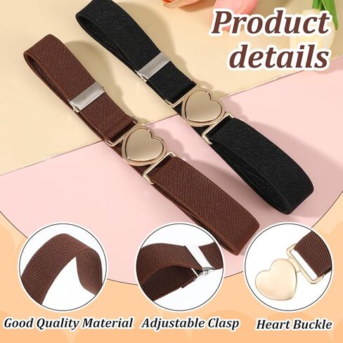 Sibba 2 Pcs Girls Belt, Cute Heart Shape With Metal Buckle Elastic Waist Belts Elastic Stretch Adjustable Waist Belt Heart Buckle Stretch Belts for Girl Pants Jeans Dress in Saudi Arabia