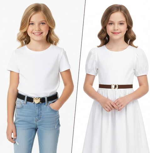 Sibba 2 Pcs Girls Belt, Cute Heart Shape With Metal Buckle Elastic Waist Belts Elastic Stretch Adjustable Waist Belt Heart Buckle Stretch Belts for Girl Pants Jeans Dress in Saudi Arabia