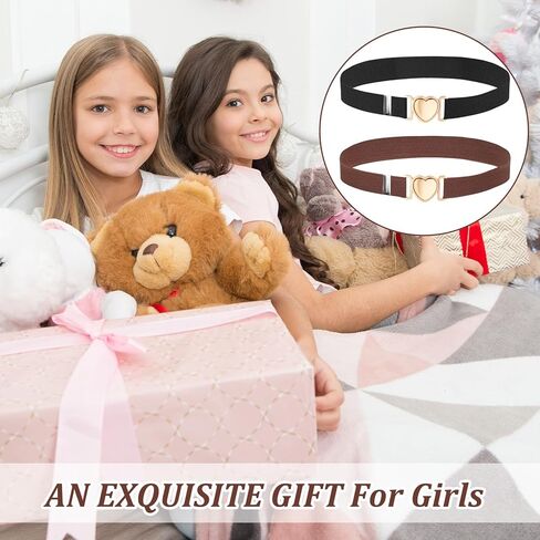 Sibba 2 Pcs Girls Belt, Cute Heart Shape With Metal Buckle Elastic Waist Belts Elastic Stretch Adjustable Waist Belt Heart Buckle Stretch Belts for Girl Pants Jeans Dress in Saudi Arabia