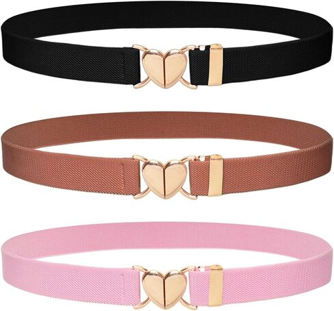3Pcs Kids Elastic Belt with Heart Shape Buckle Adjustable Toddler Heart Buckle Stretch Belts for Girls Boys in Saudi Arabia