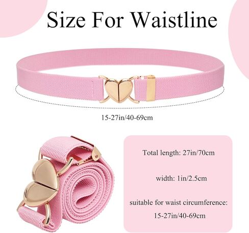 3Pcs Kids Elastic Belt with Heart Shape Buckle Adjustable Toddler Heart Buckle Stretch Belts for Girls Boys in Saudi Arabia