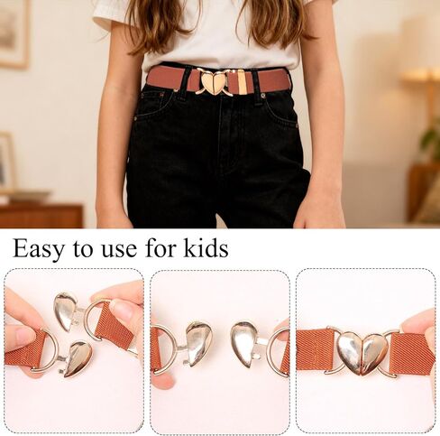 3Pcs Kids Elastic Belt with Heart Shape Buckle Adjustable Toddler Heart Buckle Stretch Belts for Girls Boys in Saudi Arabia
