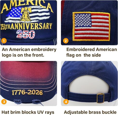 U.S.A 250th Anniversary Embroidered Baseball Cap Adjustable 1776-2026 Anniversary Birthday Retro Patriots Hat for Men Women in Saudi Arabia
