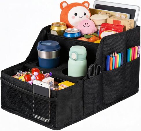 Car Seat Organizer Backseat and Passenger Seat Organizer with 9 Compartments 2 Cup Holders Car Organizer Front Seat Storage for Travel Kids，Black in Saudi Arabia