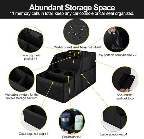 Car Seat Organizer Backseat and Passenger Seat Organizer with 9 Compartments 2 Cup Holders Car Organizer Front Seat Storage for Travel Kids，Black in Saudi Arabia
