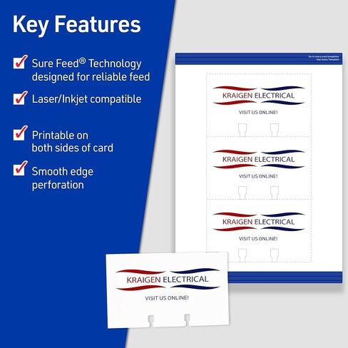 Avery Printable Rotary Cards with Sure Feed Technology, 3" x 5", White, 150 Blank Cards for Laser or Inkjet Printers (05386) in Kuwait