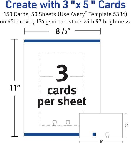 Avery Printable Rotary Cards with Sure Feed Technology, 3" x 5", White, 150 Blank Cards for Laser or Inkjet Printers (05386) in Kuwait