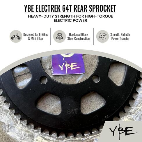 ضرس العجلة الخلفية YBE Electrek 64T - متوافق مع 35 سلسلة - ضرس فولاذي أسود مقوى للدراجات الصغيرة ودراجات الحفرة والدراجات الكهربائية - شعار محفور بالليزر - ضرس خلفي بديل للخدمة الشاقة in Kuwait
