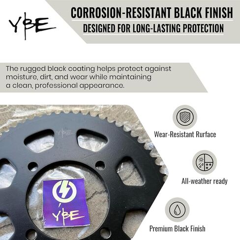 ضرس العجلة الخلفية YBE Electrek 64T - متوافق مع 35 سلسلة - ضرس فولاذي أسود مقوى للدراجات الصغيرة ودراجات الحفرة والدراجات الكهربائية - شعار محفور بالليزر - ضرس خلفي بديل للخدمة الشاقة in Kuwait