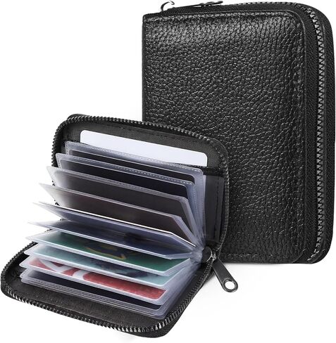 Credit Card Holder for Women Men, PU Faux Leather Debit Card Wallet, RFID Blocking Secure Cards Case, ID Case Organizer Zipper Wallet, Holds Upto 20 Credit for ID, Bank, Business (Black) in Saudi Arabia