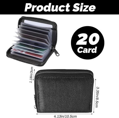 Credit Card Holder for Women Men, PU Faux Leather Debit Card Wallet, RFID Blocking Secure Cards Case, ID Case Organizer Zipper Wallet, Holds Upto 20 Credit for ID, Bank, Business (Black) in Saudi Arabia