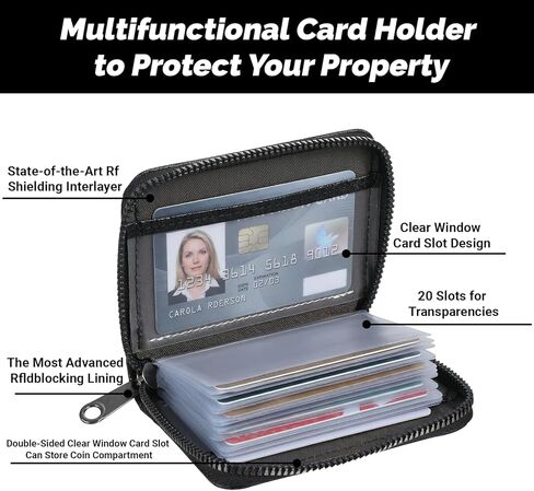 Credit Card Holder for Women Men, PU Faux Leather Debit Card Wallet, RFID Blocking Secure Cards Case, ID Case Organizer Zipper Wallet, Holds Upto 20 Credit for ID, Bank, Business (Black) in Saudi Arabia