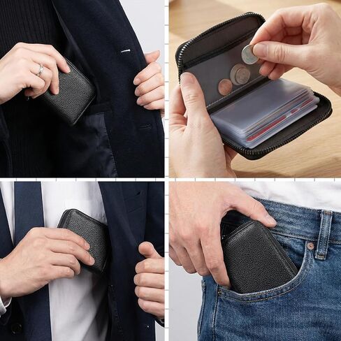 Credit Card Holder for Women Men, PU Faux Leather Debit Card Wallet, RFID Blocking Secure Cards Case, ID Case Organizer Zipper Wallet, Holds Upto 20 Credit for ID, Bank, Business (Black) in Saudi Arabia