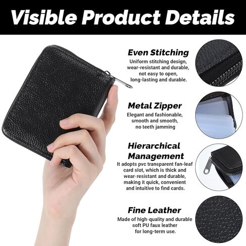 Credit Card Holder for Women Men, PU Faux Leather Debit Card Wallet, RFID Blocking Secure Cards Case, ID Case Organizer Zipper Wallet, Holds Upto 20 Credit for ID, Bank, Business (Black) in Saudi Arabia