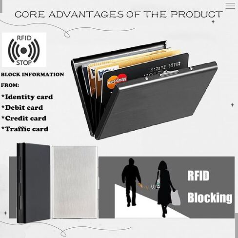 3 قطع من حامل بطاقات الائتمان من الفولاذ المقاوم للصدأ حافظة معدنية لمنع تحديد الهوية بموجات الراديو (RFID) حافظة معدنية لبطاقة الهوية مع 6 فتحات للرجال والنساء صندوق هدايا (فضي، أسود، أزرق) in Kuwait