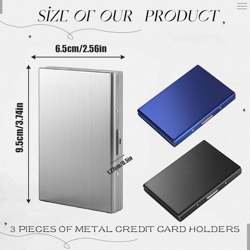 3 قطع من حامل بطاقات الائتمان من الفولاذ المقاوم للصدأ حافظة معدنية لمنع تحديد الهوية بموجات الراديو (RFID) حافظة معدنية لبطاقة الهوية مع 6 فتحات للرجال والنساء صندوق هدايا (فضي، أسود، أزرق) in Kuwait