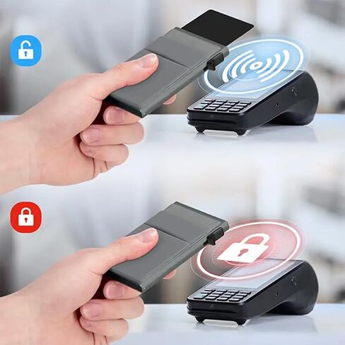 حامل بطاقات منبثق للرجال مع خاصية حجب RFID: محفظة عمل بسيطة لبطاقات الائتمان والخصم في التنقلات اليومية، رمادي in Saudi Arabia
