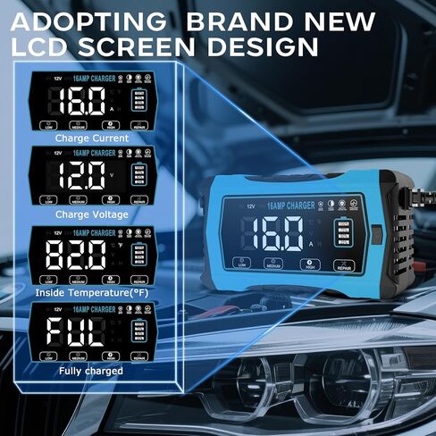 شاحن بطارية سيارة HTRC، 10 أمبير 12 فولت و24 فولت، جهاز إزالة الكبريت من الشاحن الأوتوماتيكي بالكامل، جهاز صيانة بطارية LCD ذكي مع تعويض درجة الحرارة للسيارة والدراجات النارية والحديقة والليثيوم وLiFePO4 وحمض الرصاص in Kuwait