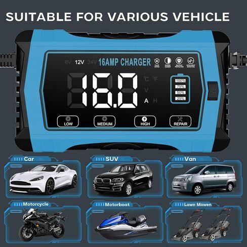 شاحن بطارية سيارة HTRC، 10 أمبير 12 فولت و24 فولت، جهاز إزالة الكبريت من الشاحن الأوتوماتيكي بالكامل، جهاز صيانة بطارية LCD ذكي مع تعويض درجة الحرارة للسيارة والدراجات النارية والحديقة والليثيوم وLiFePO4 وحمض الرصاص in Kuwait