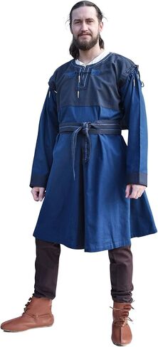 Battle-Merchant Bent Medieval Tunic with Detachable Sleeves – Viking & LARP Cotton Tunic with Canvas Accents in Kuwait